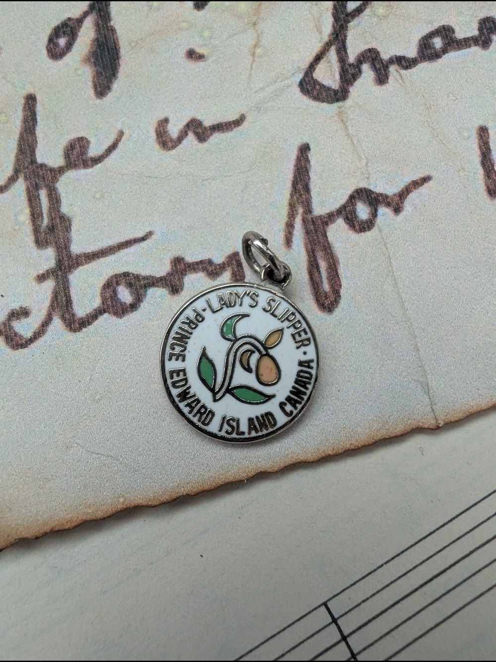 Lady's Slipper Prince Edward Island Canada Enamel Sterling Charm - Green & Peach